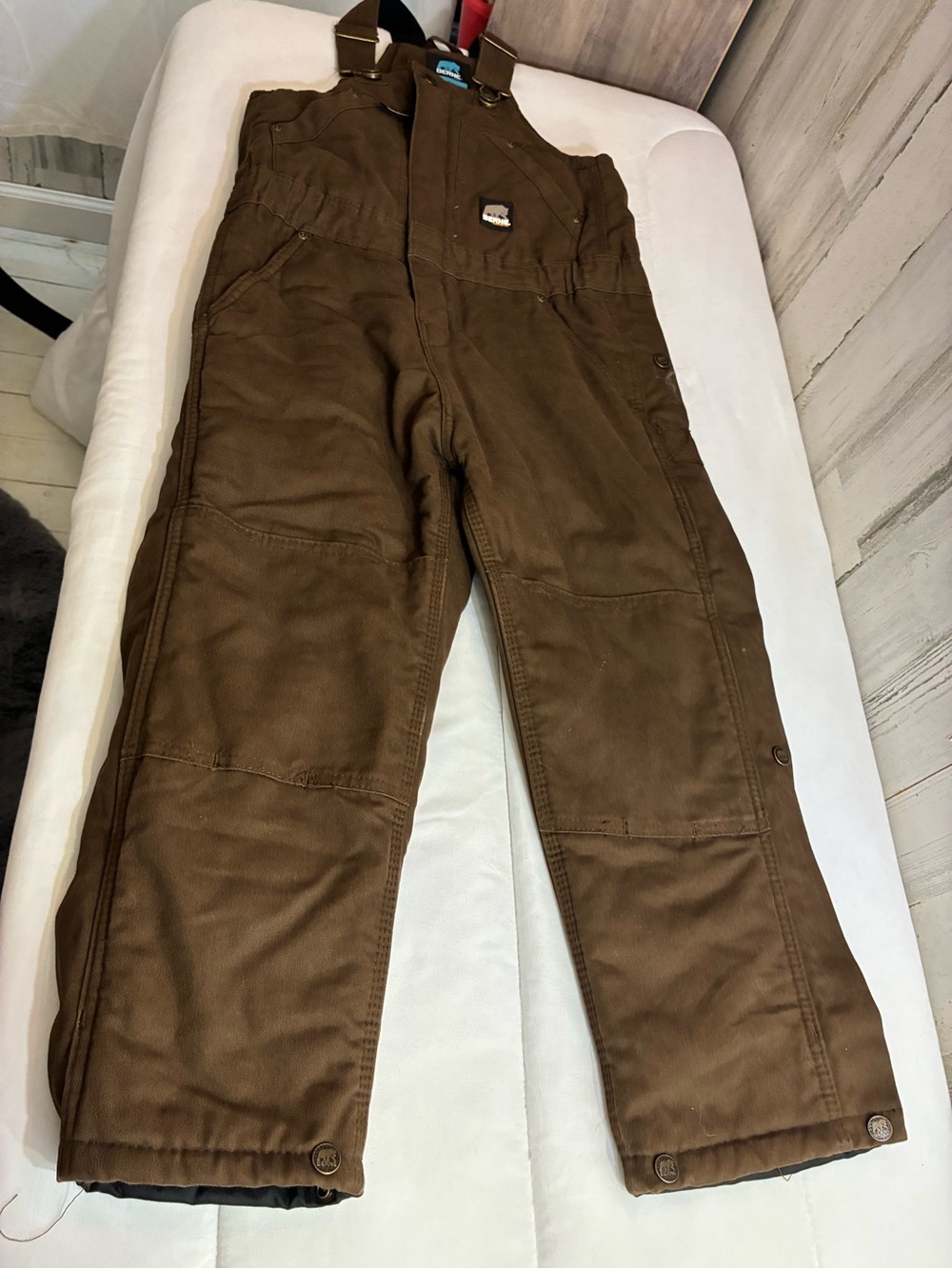 Unisex youth  Brown Insulated Bib Overalls by Carhartt-Style youth Sz S